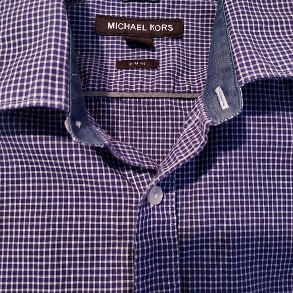 Michael Kors Mens Purple Navy Check Shirt Long Sleeve Button Up Shirt Slim Fit M - Picture 2 of 12